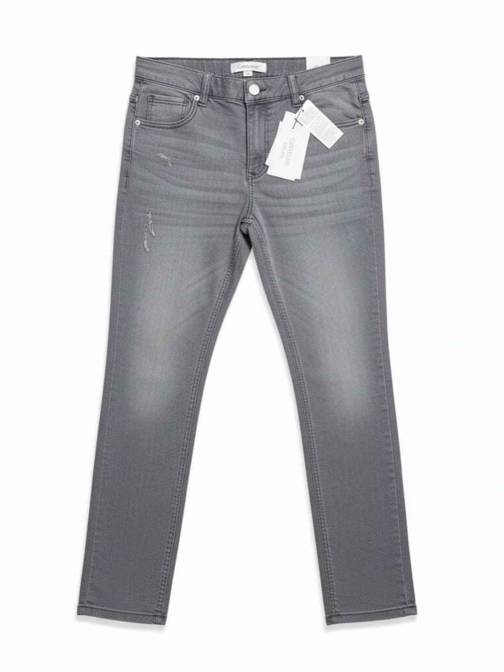 NWT Calvin Klein Jeans Boys Grey Skinny Straight Jeans with Subtle Distressing